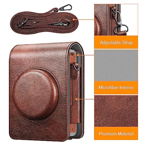 FINTIE Fujifilm Instax Mini Evo Camera Case, Premium Vegan Leather Camera Case with Adjustable Detachable Strap, Vintage Brown, Protective Case — view 2