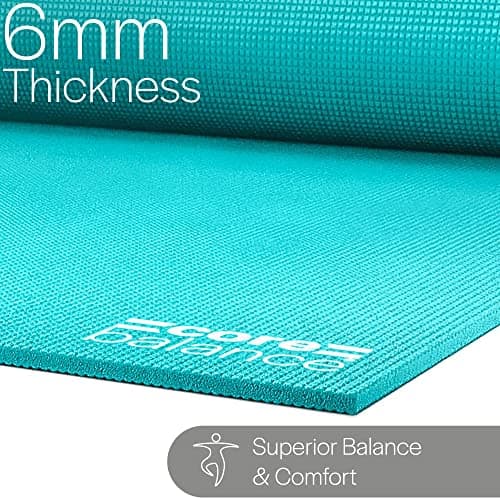 Core Balance Yoga Mat With Strap 6mm Thick Non Slip Foam For Home Exercise (Teal) — view 2