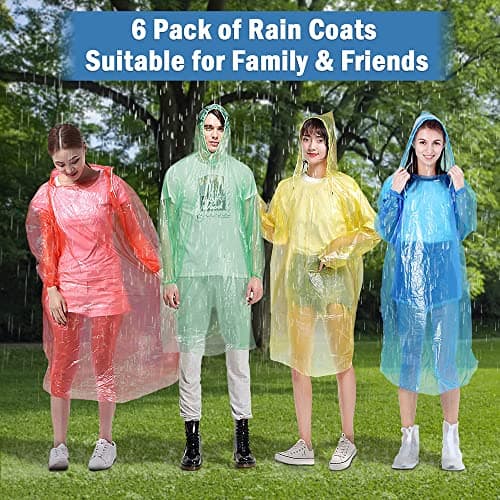 6 Pack Disposable Rain Poncho,Waterproof Emergency Raincoats with Hoods — view 6