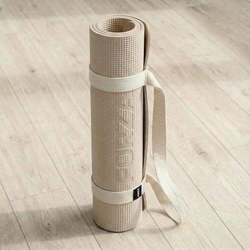 FORZA PVC Yoga Mat Non-Slip Exercise Mat – Lightweight Textured Foam Mat for Yoga, Pilates, Stretching & Home Workouts – Durable Mat for Gym (Beige, Pack of 1, With Carry Strap)