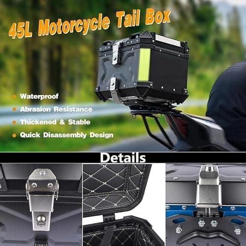 Aptliton 45L Aluminum Alloy Motorcycle Top Case, Waterproof, Dustproof, Shock Resistant, Anti-Theft Lock, Quick Release, Helmet Luggage Storage, Global Mounting for Motorbike/Scooter — view 3