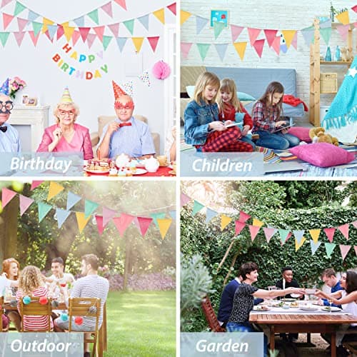 60 Flags 65.8ft Bunting, Multicolour Bunting Outdoor Waterproof, Triangle Flags Imitated Linen Burlap Bunting for Wedding Birthday Party Garden Festival Decoration — view 6