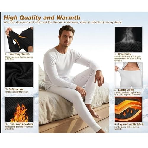 Mens Thermal Underwear Set Top and Bottoms 0.45 Tog Long Johns Brushed Base Layer Long Sleeve Thermal T Shirt & Trousers Winter Warm Camping Ski Pant Legging (Mens Thermal Set Grey XL) — view 6
