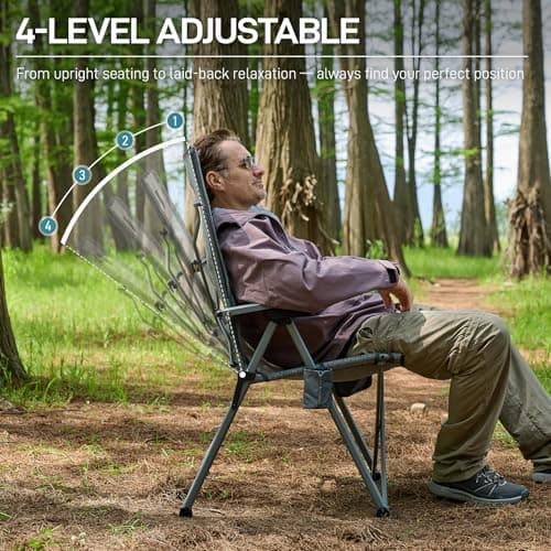 EVER ADVANCED Stretch Mesh Reclining Camping Chair for Adults 160KG Grey — view 4