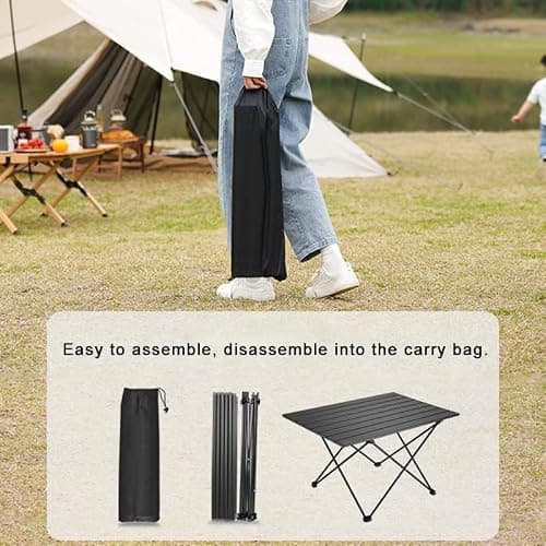 SOUJOY Camping Side Table, Portable Folding Beach Table, Small Aluminum Picnic Backpacking Table for Outdoor Cooking, BBQ, Hiking, Boat, Travel, 15.5" L x 13.4" W x 12.6" H — view 6