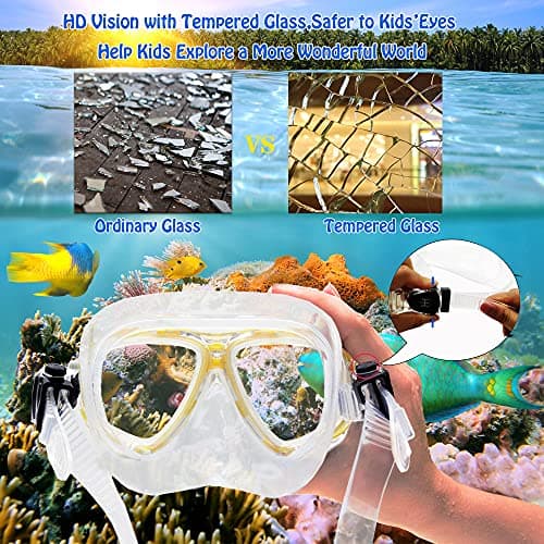 Kids Snorkeling Set with Fins Anti Leak Snorkeling Gear for Kids with Adjustable Flippers, Youth Junior Full Dry Snorkel Set Swimming Goggles with Nose Cover Diving Mask Scuba with Bag, 5-14 Yrs — view 2