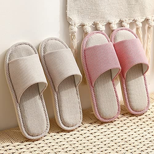 JIJIe Slippers for Women Men Linen Slippers Open Toe House Shoes Summer Sandals for Indoor Outdoor Bedroom (Red 36/37) — view 5