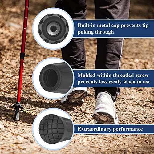 TheFitLife Walking Poles Tips, 6 Pack - Rubber Replacement for Hiking Sticks, Shock Absorption, 11mm Diameter, Fits Most Standard Poles, Black — view 5