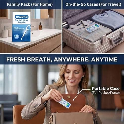Dental Floss Picks 200 Count,2-in-1 Disposable Flossers with 2 Travel Cases — view 6