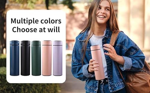 Insulated Stainless Steel Travel Mug 500ml with LED Temperature Display Lid, Vacuum Thermal Bottle, Keeps Cold 24h Hot 12h, Leakproof Portable Water Bottle for Coffee Gym Office Travel - Purple — view 6