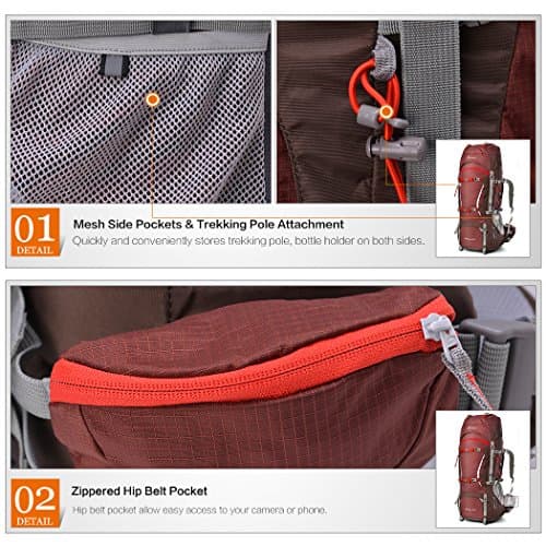 MOUNTAINTOP 70L Internal Frame Hiking Rucksack with Rain Cover Unisex — view 4