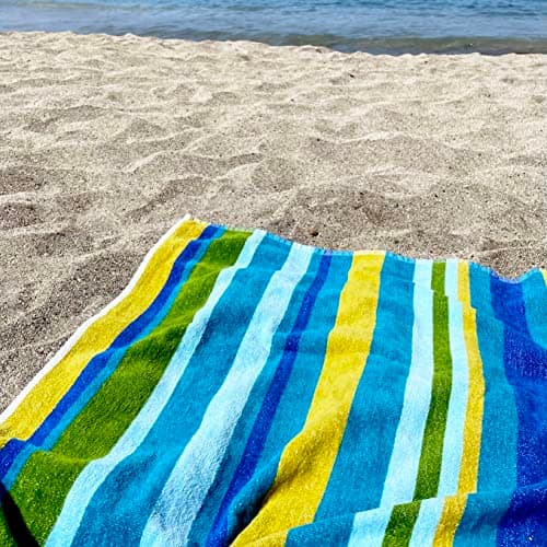 Allure Velour Striped Beach Towel - 100% Cotton, 70 x 150cm Supersoft, Lightweight & Absorbent Towels (Blue) — view 2