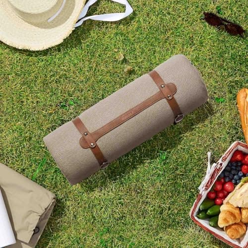 VonShef Picnic Blanket, Beige Herringbone, 200x220cm — view 2