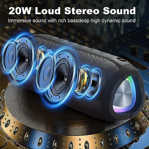 Ykall Bluetooth Speaker 20W, Portable Bluetooth Speaker Wireless with FM Radio, HD Stereo 36-Hours Playtime, IPX6 Waterproof, Wireless Stereo Pairing, With RGB Lights for Outdoor, Travel, Home — view 2