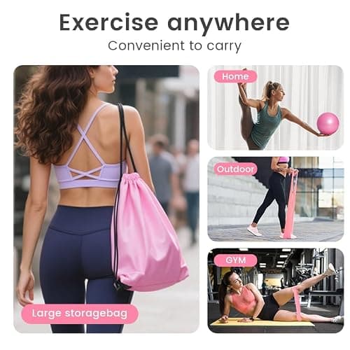 Home Pilates Essentials Kit for Women, with 5 Resistance Bands - Pink Magic Circle Pilates Kit for Home Toning, Includes Yoga Ball, Stretch Strap & Gym Bag (13-Piece Complete Starter Set) (Pink) — view 2