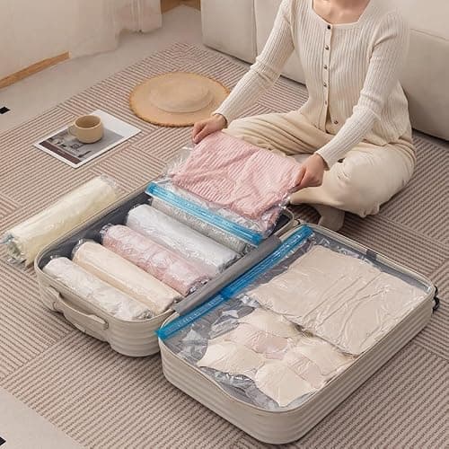 Roll up Compression Bags No Pump, No Vacuum Compression Bags, Space Saver Vacuum Storage Bag, No Need For Pump Roll-Up Air Removal for Luggage & Home Storage, Pack of 5 (40 * 50CM) — view 3