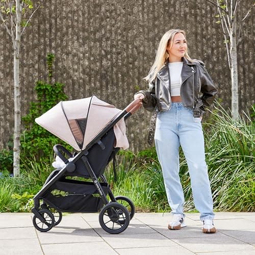Ickle Bubba Stomp Stride Baby Stroller, Lightweight Travel Stroller & Pushchair with Extra Large Seat, Multi-Terrain EVA Wheels, UPF50+ Extendable Hood & Raincover, Birth to 22kg, Charcoal Grey — view 2