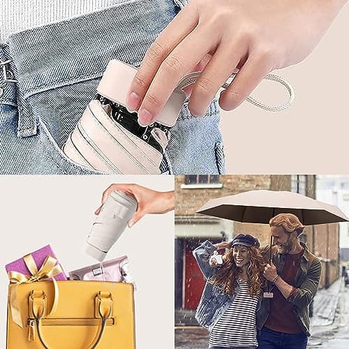 Mini Folding Umbrella with Storage Box - 6 Ribs, Compact, Travel Umbrella - Small, Sycamore Rice Color, UV Protection, Lightweight, Compact for Women & Girls — view 6