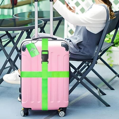 Luggage Strap (2 Pack), with 2 Luggage Tags, Custom Identification, Travel Bag Closure, For Connecting Luggage Together, Green — view 5