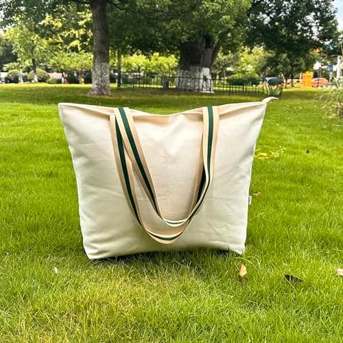 Augbunny 16OZ 100% Cotton Canvas Fashion Zipper Closure Lined Reusable Grocery Shopping Beach Casual Multi Purpose Tote X-Large — view 5