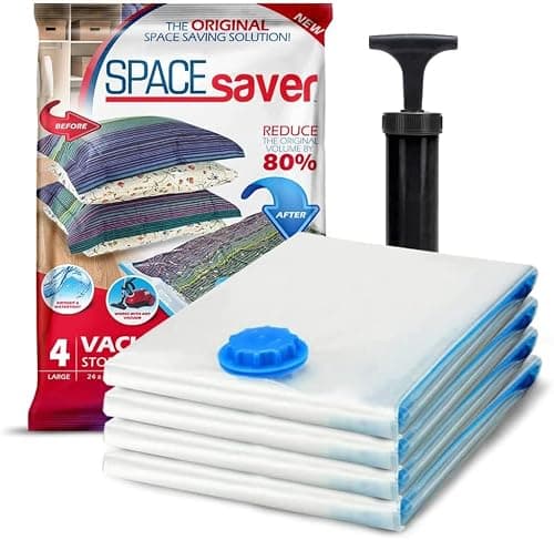 Spacesaver Vacuum Storage Bags for Clothes with Hand Pump, Jumbo, 4 Pack