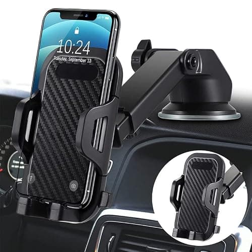 Zanbeel Car Phone Holder Dual Mount for Dashboard, Windscreen Air Vent 360° Rotation, Full Protection, One-Hand Operation, Long arm one button Release