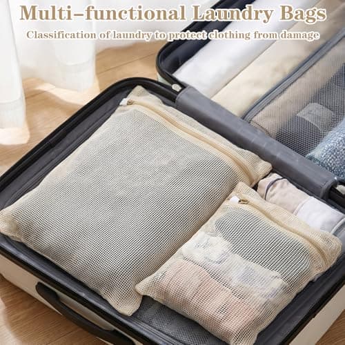Matwsec 2PCS Cotton Lingerie Bags for Washing Delicates, Mesh Laundry Wash Bags with Zipper for Bra Underwear Clothes Socks, 40x30cm and 30x20cm — view 5