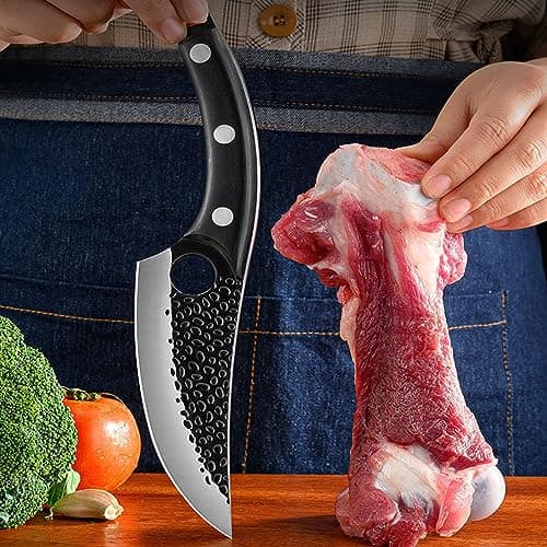 Fubinaty Japanese Chef's Knife Handmade Forged Kitchen Knives 6'' High Carbon Steel Full Tang Cooking Knife with Leather Sheath and Wooden Handle — view 4