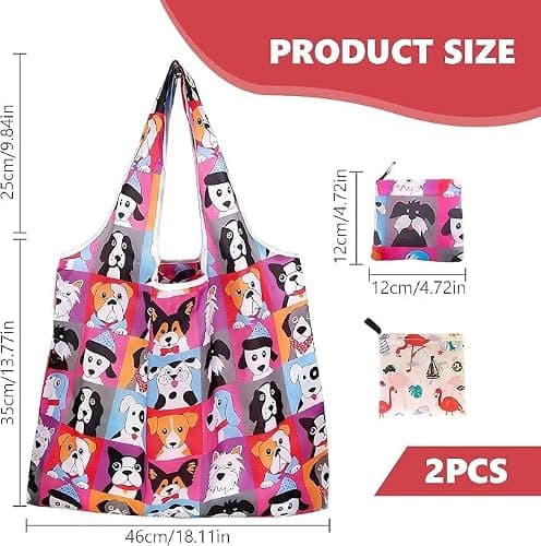 WANGWUXINSHENG Foldable Shopping Bags Large Portable Shopping Tote Bag with Pouch Eco Tote Bags for Grocery Travel Picnic Daily Use Holiday Favors (Red, 2 Pcs) — view 3