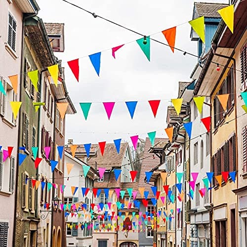 Bunting Banners Multicolor Nylon Fabric Triangle Flags Outdoor Garden Banner for Wedding Birthday Party Garden Brand Opening Home Festival Decorations (40 Meters 80 Flags) — view 5