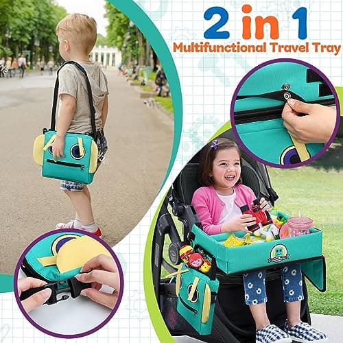 COOLJOY Kids Travel Tray for Toddler Car Seat, 2 in 1 Kids Lap Tray with Robot Backpack and Transparent Erasable Surface, Play Trays for Cars, Educational Travel Toys for Kids Toddlers Boys Girls — view 2