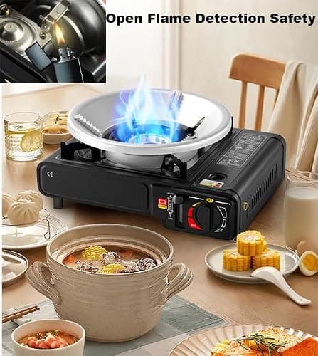 Black Portable Camping Stove with Carry Case,Camping Stove Automatic Ignition System,Outdoor Grill Plate Compact Outdoor Cooker Butane Gas,BBQ Cooker Caravan Outdoor — view 4