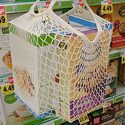 Pveath 3 Pack Grocery Mesh Bags Portable/Reusable/Washable Organic Cotton String Shopping Bags Produce Net Tote Bags with Short Handle Shopping Handbag for Fruit Vegetable Storage (White) — view 6