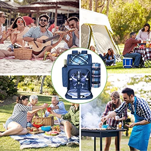 Hap Tim Picnic Basket Backpack for 2 Person with 2 Insulated Cooler Compartment, Wine Holder, Fleece Blanket, Cutlery Set,Perfect for Beach, Hiking, Camping, BBQs, Family or Wedding Gifts(36083-BL) — view 2