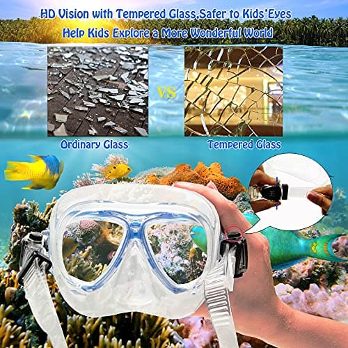 Kids Snorkeling Set with Fins Anti Leak Snorkeling Gear for Kids with Adjustable Flippers, Youth Junior Full Dry Snorkel Set Swimming Goggles with Nose Cover Diving Mask Scuba with Bag, 5-14 Yrs — view 2