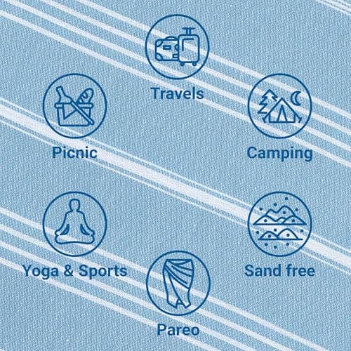 LeStoff Hammam Towel/Camping Towel, 100% Organic Cotton, 95x180, Light Blue — view 4