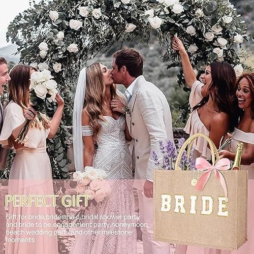 JUSTOTRY 1pcs Bride to Be Tote Bag, Beige, Hen Party Bag with 'BRIDE' Lettering, Hen Do Accessory, Bridal Shower Gift, Engagement Party Decoration — view 2