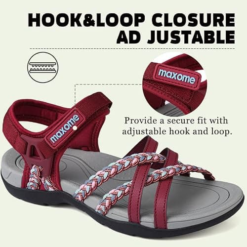 Maxome Hiking Sandals Women Summer Walking Sandals for Women Comfortable Sports Sandals Casual Hook Loop Strap Beach Sandals Red — view 2