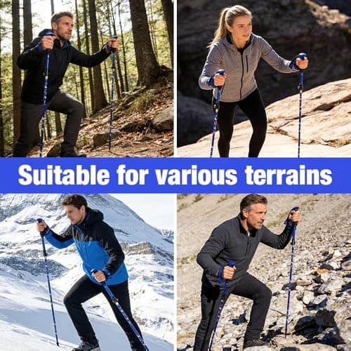 Walking Poles, 2 Pack Collapsible Walking Sticks, Lightweight Hiking Poles, 110-125CM AdjustableTrekking Poles for Women and Men, Hiking Essentials for Backpacking, Hiking, Camping, Blue — view 6