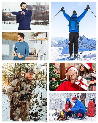 Runhit Thermal Underwear Mens Fleece Lined Long Johns for Men Thermals Top and Bottoms Set Long Sleeve Base Layer Cold Weather Gear 2XL Black — view 6