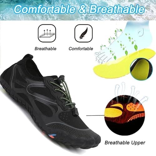 LIZRHA Water Shoes for Men and Women Quick Dry Aqua Swim Barefoot Shoes for Outdoor Fishing Beach Pool Boat Surfing Walking Water Park and Yoqa Activities, Black Blue, 14 Women/13 Men — view 5