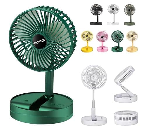 Telescopic Folding Fan - 2026 New Portable USB Rechargeable Collapsible Desk Fan for Travel, Silent Stand up Fan Wireless Folding Oscillating Compact Floor Standing Fans for Dorm ＆ Bedroom (Green)