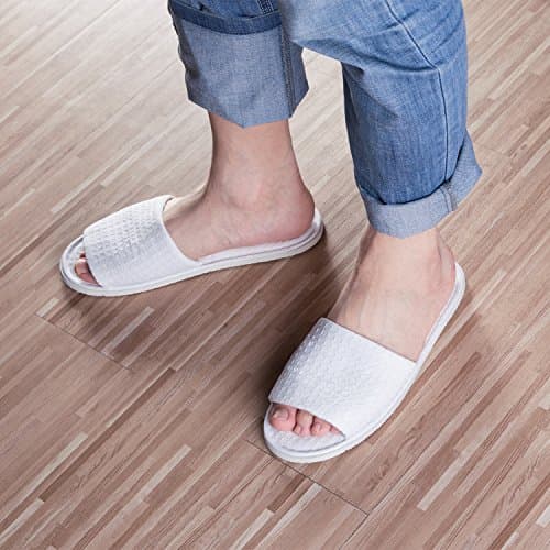AhfuLife Echoapple 5 Pairs of Waffle Open Toe White Spa Slippers-Two Size Fit Most Men and Women for Spa, Party Guest, Hotel and Travel (White, 6/7.5 UK) — view 2