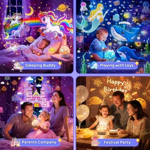 Baby Night Light Projector | 15 Films & 15 Soothing Sounds & 7 Colors & Remote Control | Unicorn Gifts for Girls Kids Night Light Projector, Sensory Lights Baby Toys for Girls Gifts for Girl Age 3-5 — view 6
