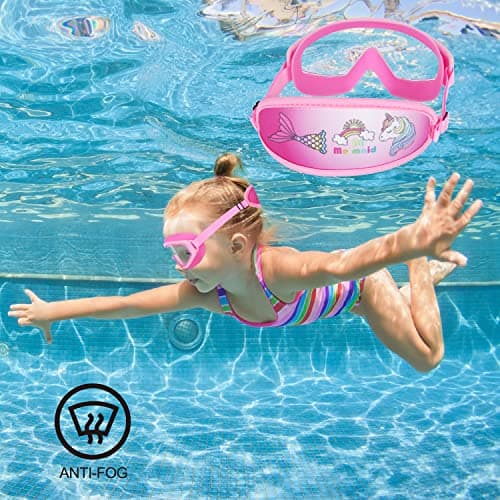 RUIGAO Kids Swim Goggles Age 4-7, Toddler Goggles No Tangle, Child Swimming Mask/Bungee Strap/Soft Band (1PK - Unicorn & Mermaid) — view 5