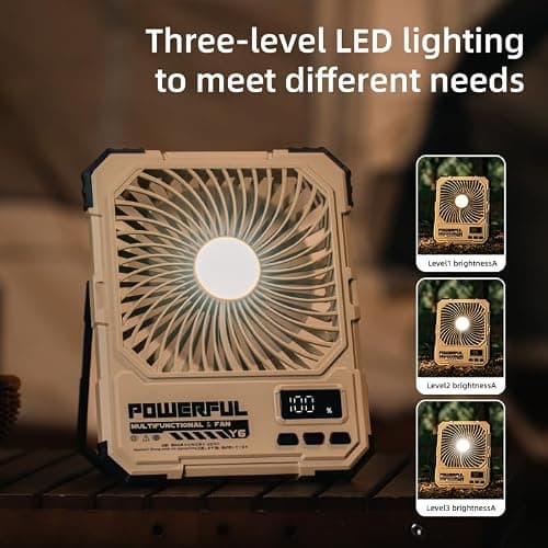 Vurlexat 20000mAh Portable Camping Desk Fan with Light, 72H Runtime(Khaki) — view 4