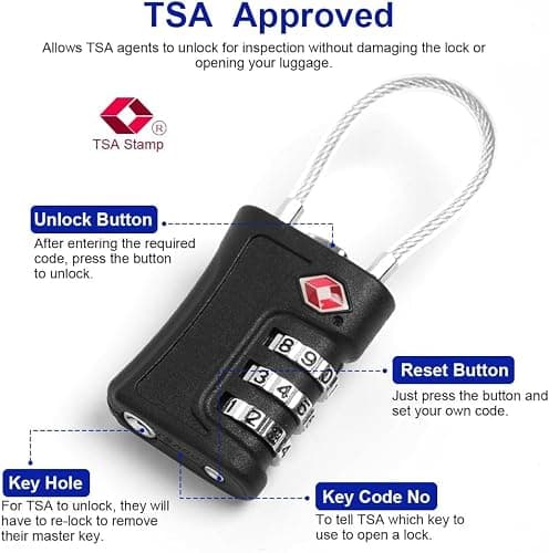 Flintronic TSA Luggage Locks, 2Packs TSA Combination Padlocks, 3-Digit Security Suitcase Locks, Luggage Code Locks with Flexible Cable for Travel Baggage Suitcases Backpack-Black (2PCS Luggage Tags) — view 3