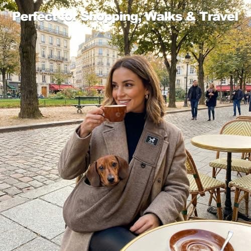PAWPUBBY Dog Sling Carrier, Wide Padded Shoulder Strap for Extra Comfort, Hands-Free Adjustable Pet Carrier Sling for Small Dogs, Puppies & Cats, Breathable Lightweight for Travel Walking (Caramel, M) — view 5
