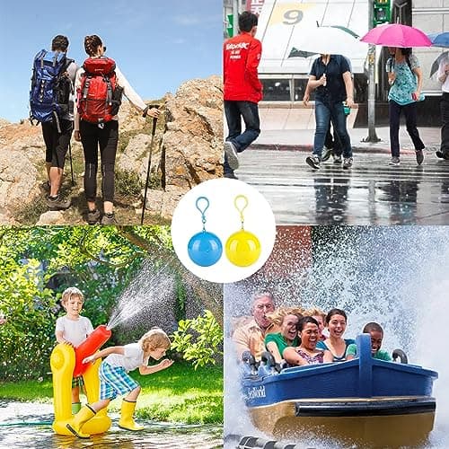 Disposable Rain Ponchos, 8 PCS Waterproof Plastic Ponchos in Keychain Ball — view 5