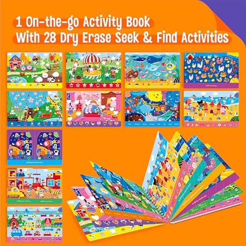 SpriteGru 28 Dry Erase Activities Book, Reusable & Erasable Game Pad, Explore and Find Games Interesting Educational Toy and Learning Tool for Road Trip Airplane Travel — view 2